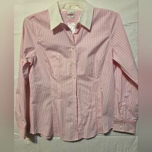 Pink and White Striped Button-Up Shirt